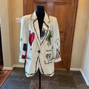 White Blazer with Artistic Graphics By New Collection